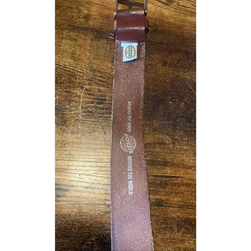 Fossil Men’s Brown Full Grain Cowhide Leather Belt Distressed Buckle Size 34